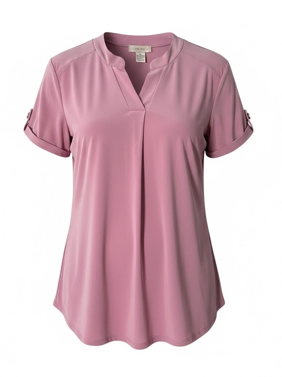 Diana Belle Tops - Women’s Roll-Sleeve V-Neck Top in Dusty Rose